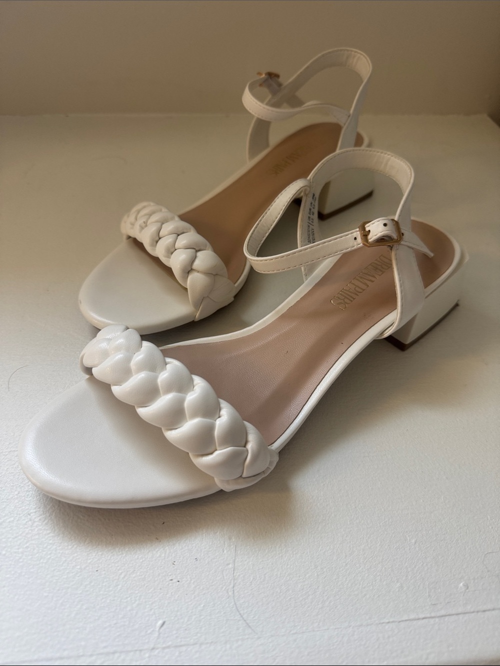 Dream Pairs White Braided Ankle-Strap Block Heel Sandals